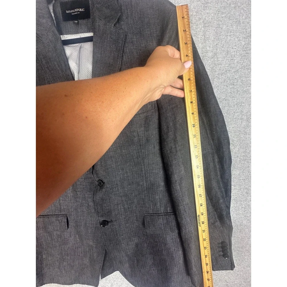 Banana Republic Linen‎ Blazer Mens 44R Charcoal Herringbone Tailored Fit